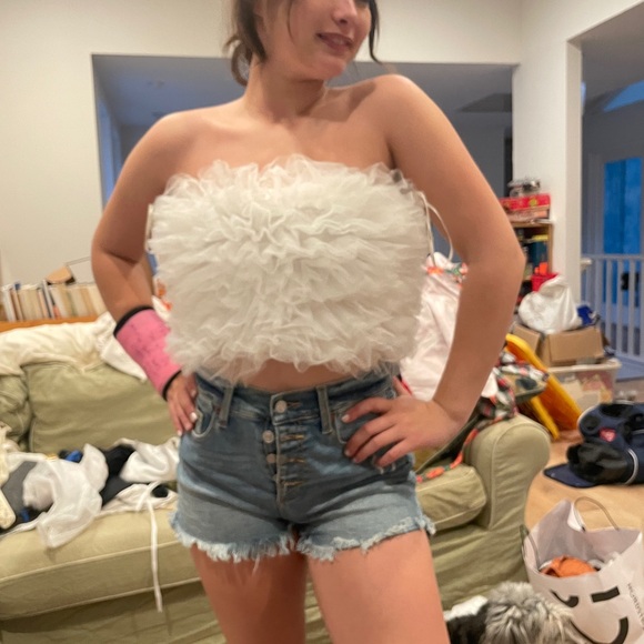 White Ruffled Strapless Top - Picture 5 of 8